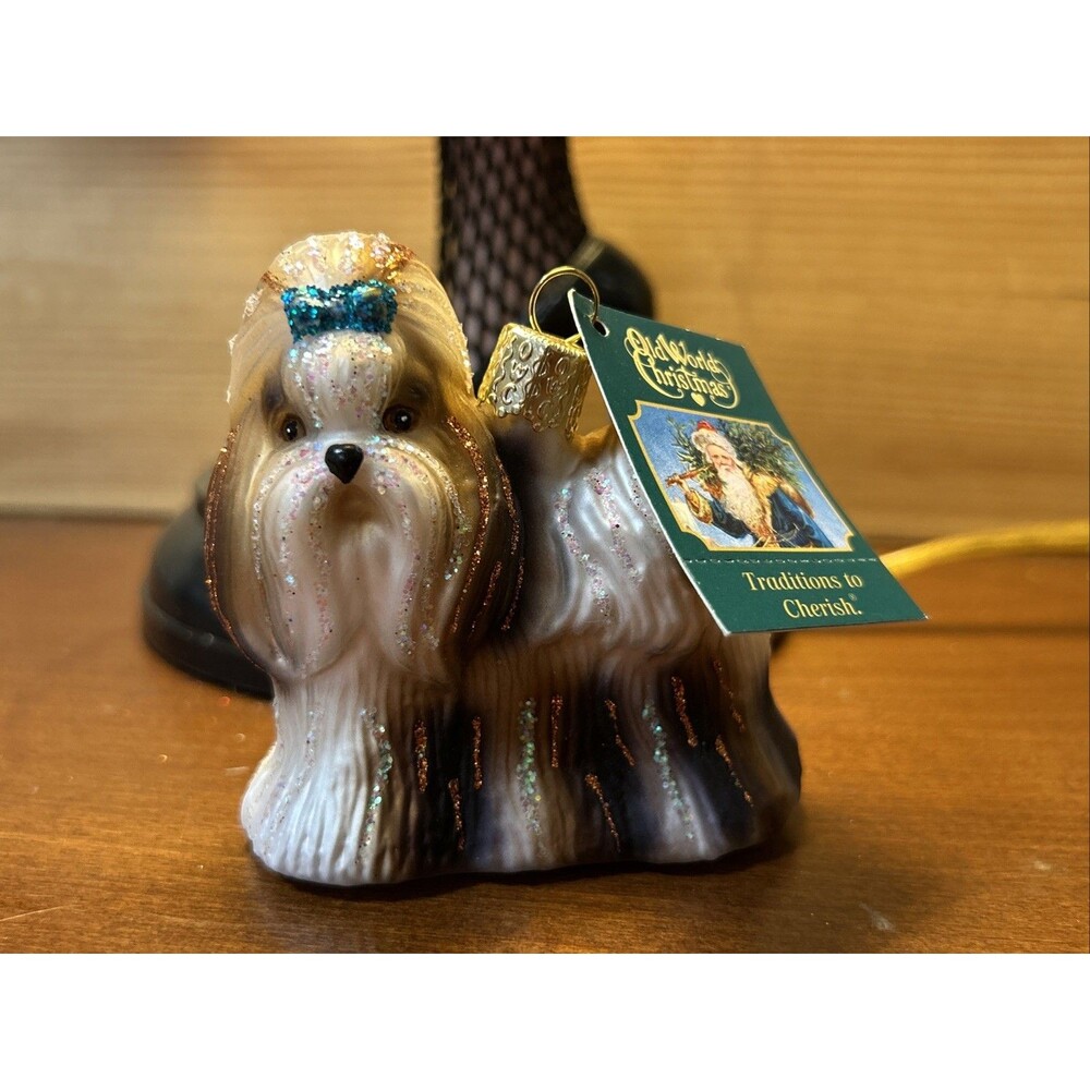 NEW w/TAG Shih Tzu Blown Glass Old World Christmas Ornament Dog Decoration